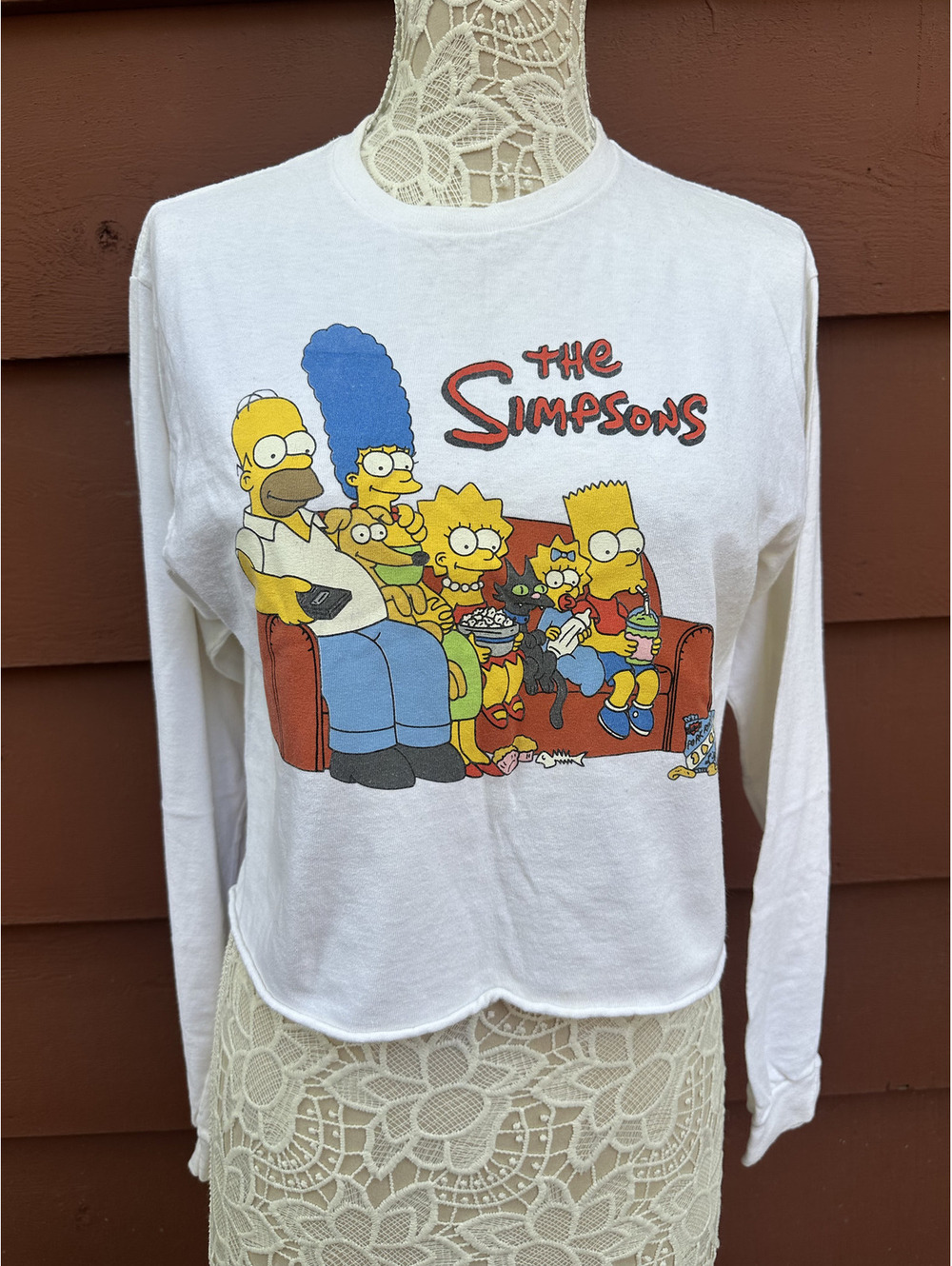 The Simpsons White Long Sleeve Graphic‎ Tee Y2K Casual Bohemian